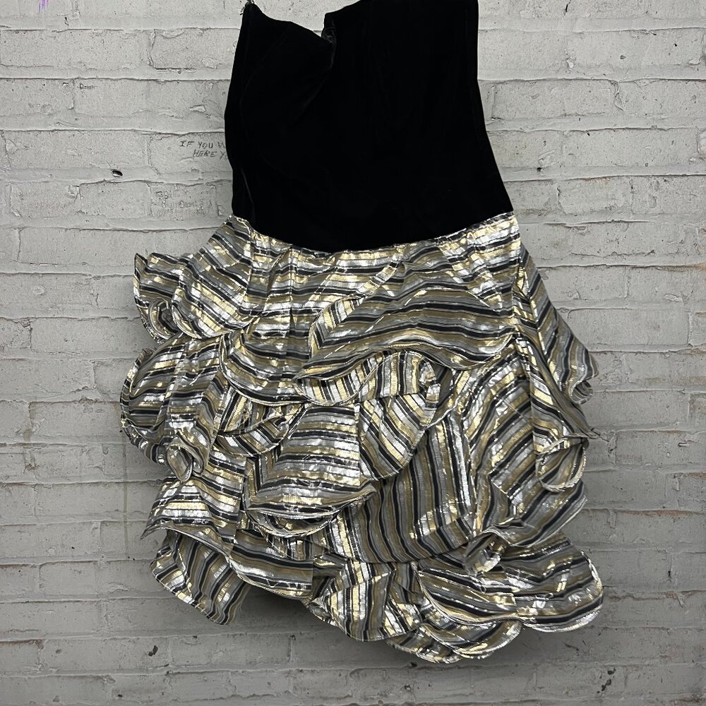 Vintage Silver Puffy Mini Dress - Strapless - Size 10